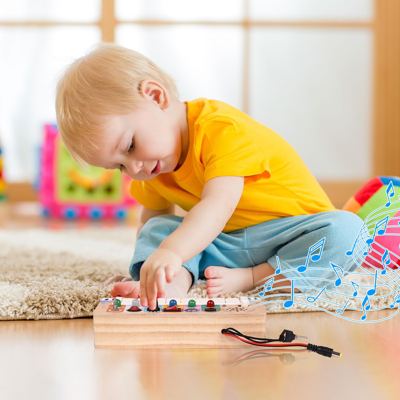 Juguete Montessori Piano De Madera Con Tablero De Actividades - Para Niños 1-3 Años, 8 Teclas, 6 Sonidos De Animales Y Luces LED - Juguete Educativo Musical