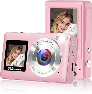 CEYE 56MP Pink Digital Camera with Dual Screens, 16X Zoom, Smile Capture & Anti-Shake - Compact Vlogging Cam for Kids Teens