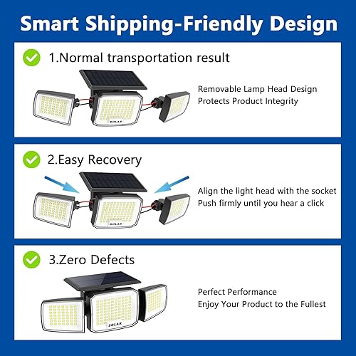 Miniatura 2 de Luz solar de seguridad para exteriores LED súper brillante con control remoto, luz de inundación con sensor de movimiento de radar, 3 cabezales gran