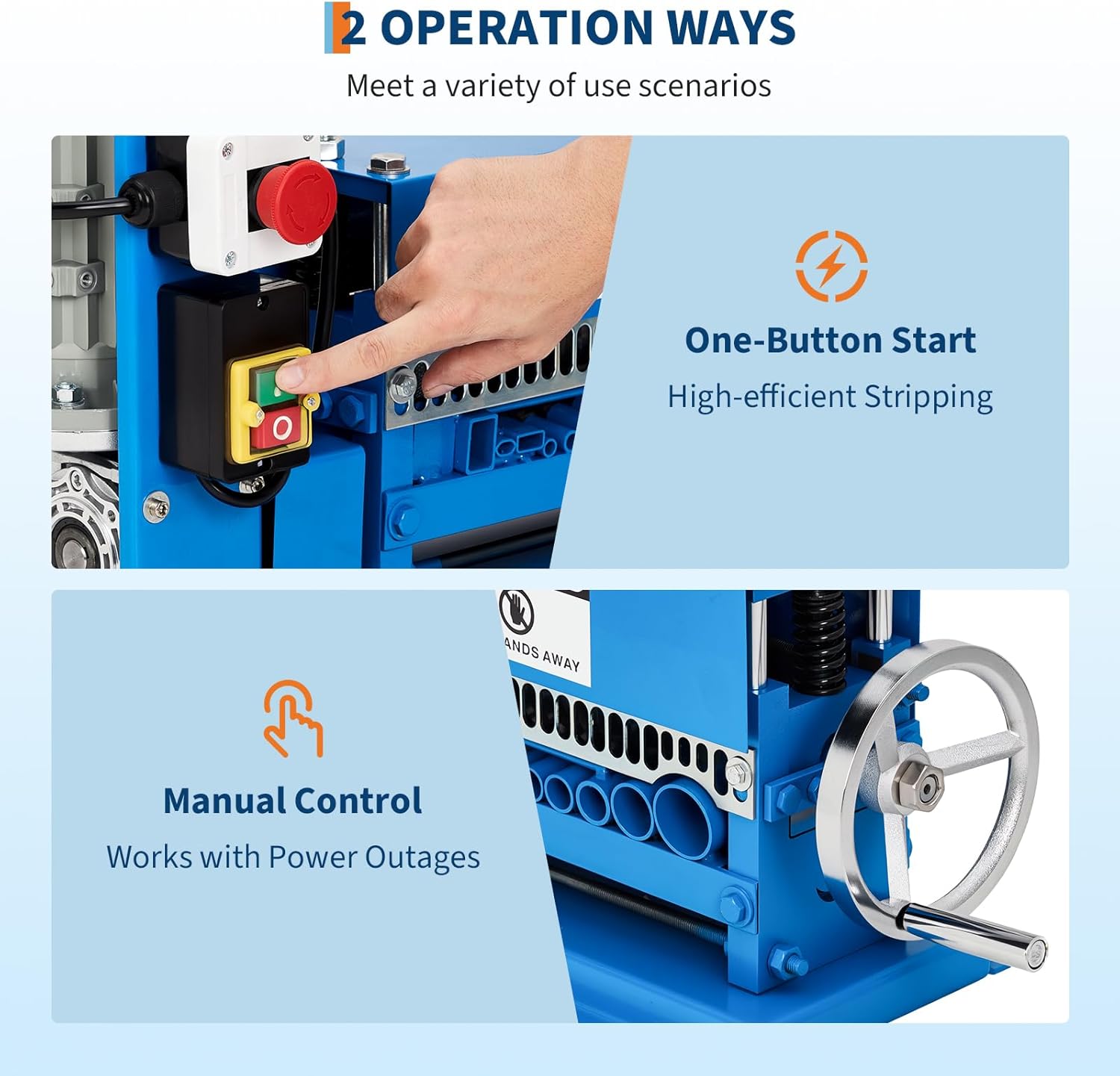 Wire Stripping Machine, 0.06"-1.5" Automatic & Manual Copper Wire Stripper, 370W Motor, 11 Channels 10 Blades, 88 Ft/Min for Scrap Wire Recycling, Industrial & DIY Use