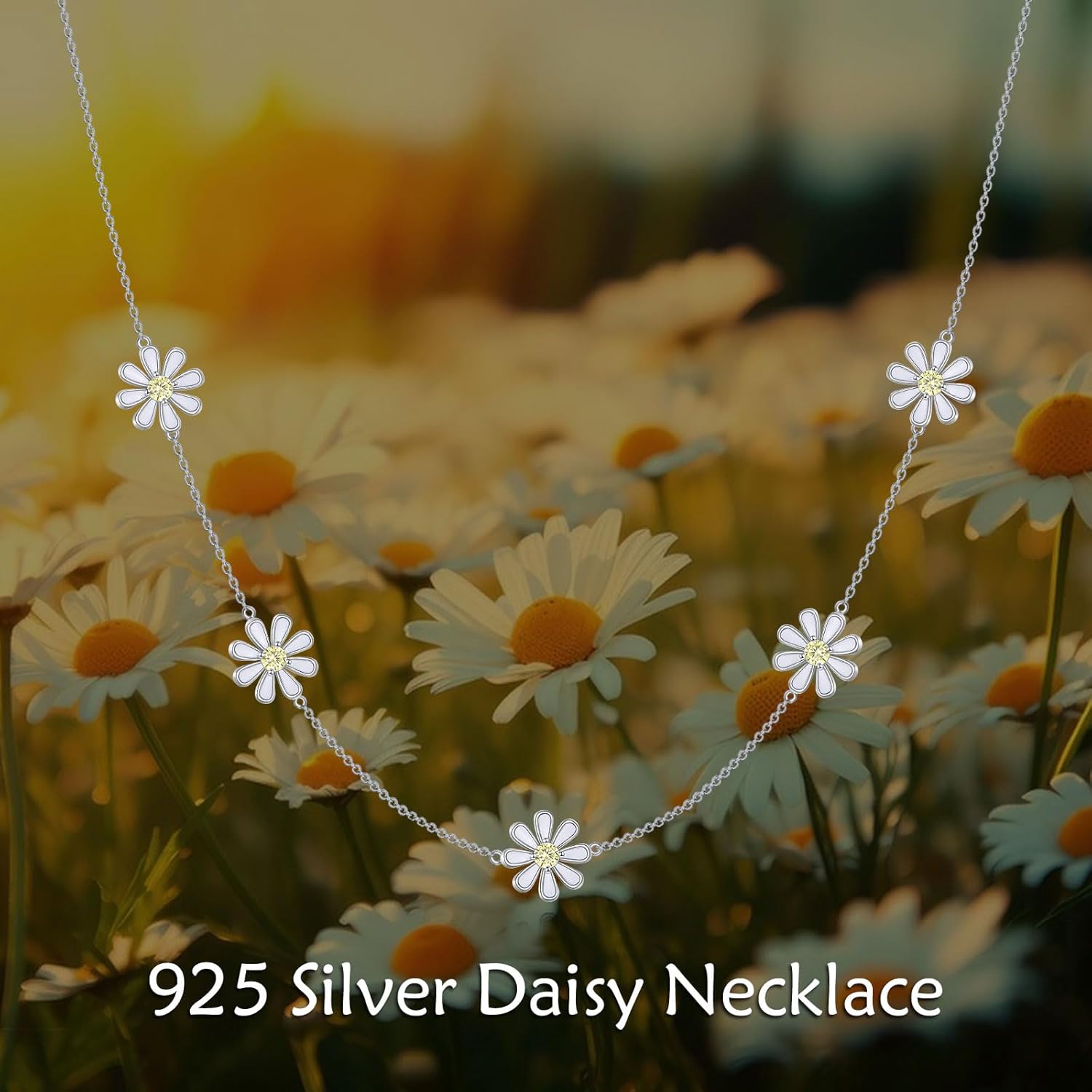 URONE Daisy Necklace 925 Sterling Silver Daisy Choker Necklace Flower Jewelry Gift For Women - Image 6