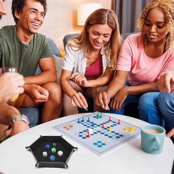 WürfeltellerFaltbare Würfelbretter Doppelseitig WürfelbrettSamt Faltbar Würfeltablett Hexagon Würfelteller Leder Würfelbretter für Dungeons and Dragons RPG(Schwarz)