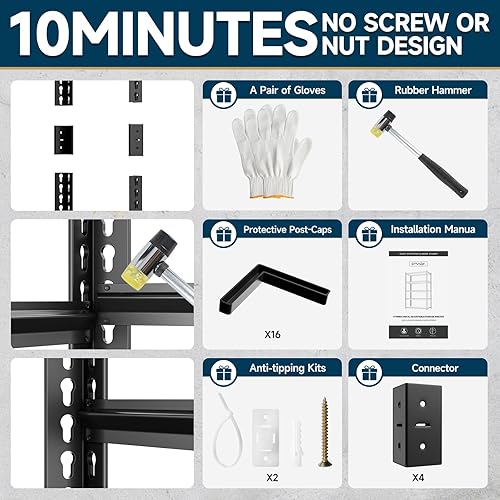 Miniatura 8 de Estantería de almacenamiento de garaje de 5 niveles, 60 pulgadas de profundidad x 24 pulgadas de ancho x 72 pulgadas de alto, estantería de