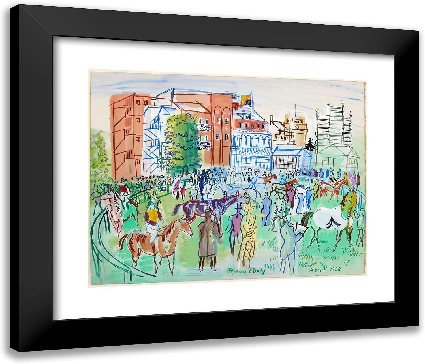 ArtDirect Raoul Dufy 23x20 Black Modern Framed and Double Matted Art Print Titled Ascot