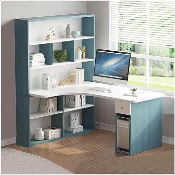 Office Desk Computer Desk Wooden L-Shaped Desk with Hatch, 47" Corner Computer Desk with Drawer, Writing Table with Bookshelf, Home Office Small Space WYQDP499ColorA,Size