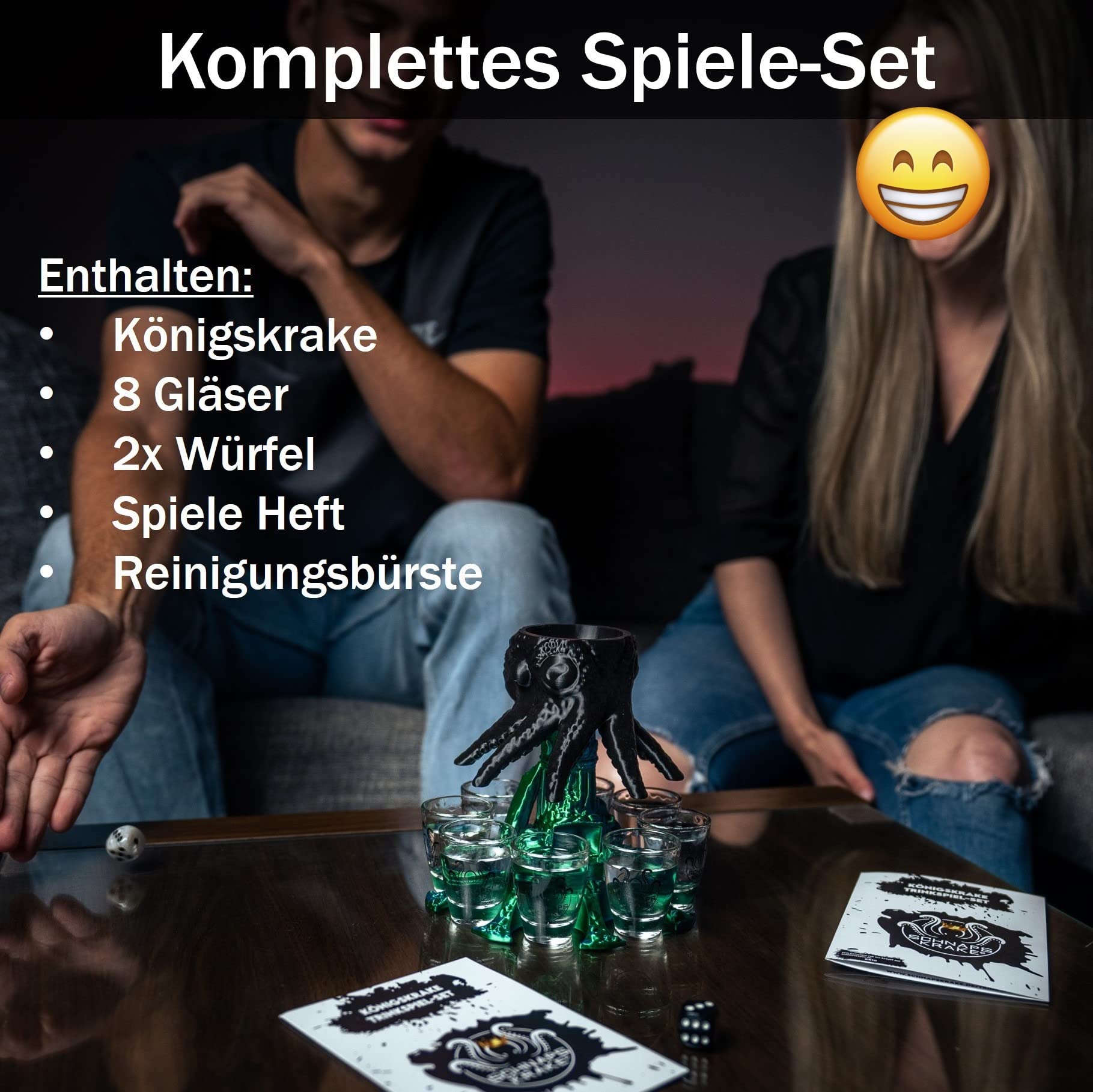 Königskrake Spiele Set Mystic Blau - 8 Gläser, Würfel, Spieleheft - Made in Germany