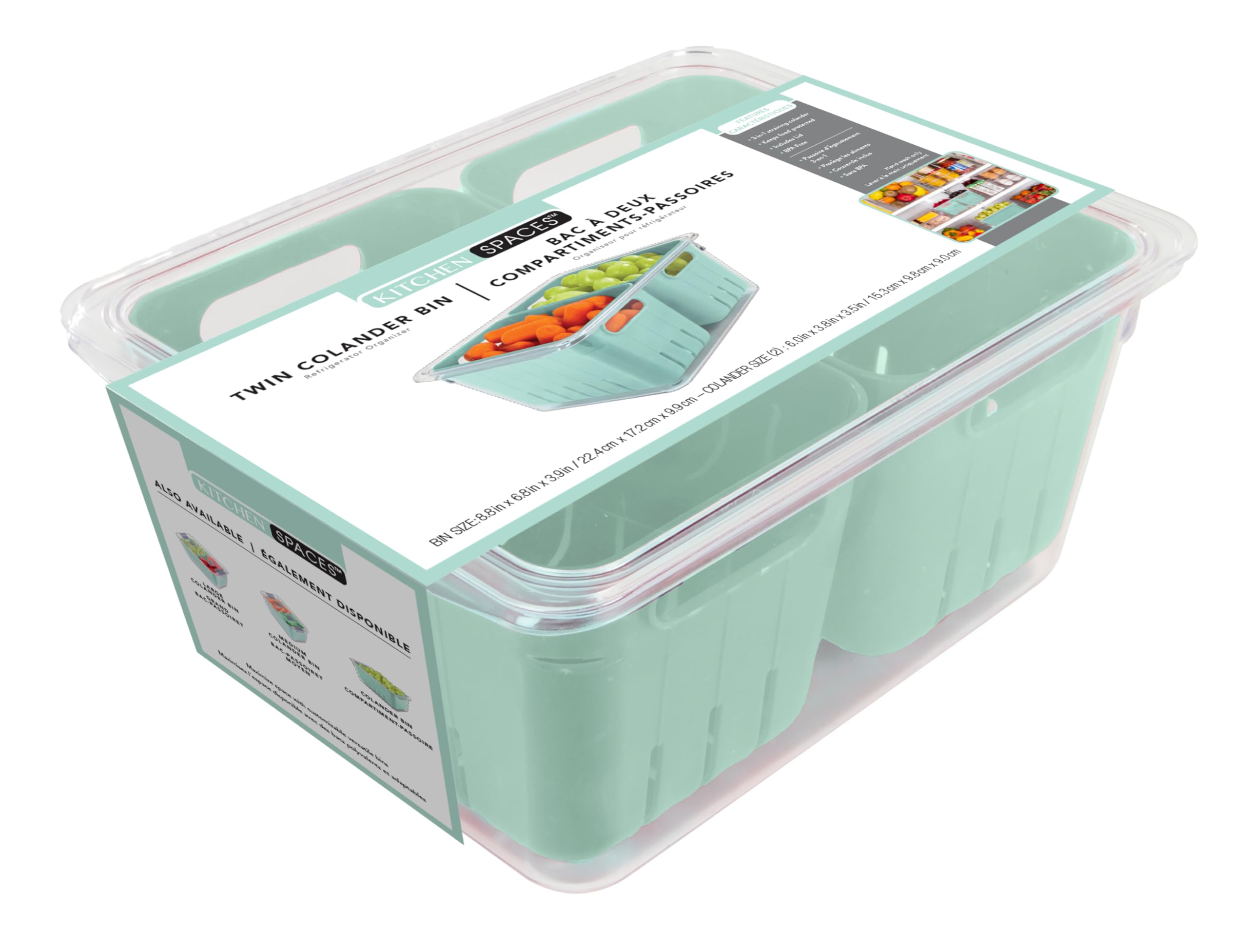 Kitchen Spaces KSDCB12-AMZ - Organizador apilable de almacenamiento de alimentos para refrigerador, congelador y despensa, 8.8 x 6.8 x 3.9 pulgadas, menta