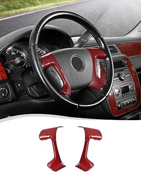 Voodonala Red Carbon Fiber Steering Wheel Panel Trim Cover Compatible with Chevy Silverado/Tahoe/Suburban/Avalanche/Escalade/GMC-Yukon/GMC-Sierra 2007 2008 2009 2010 2011 2012 2013