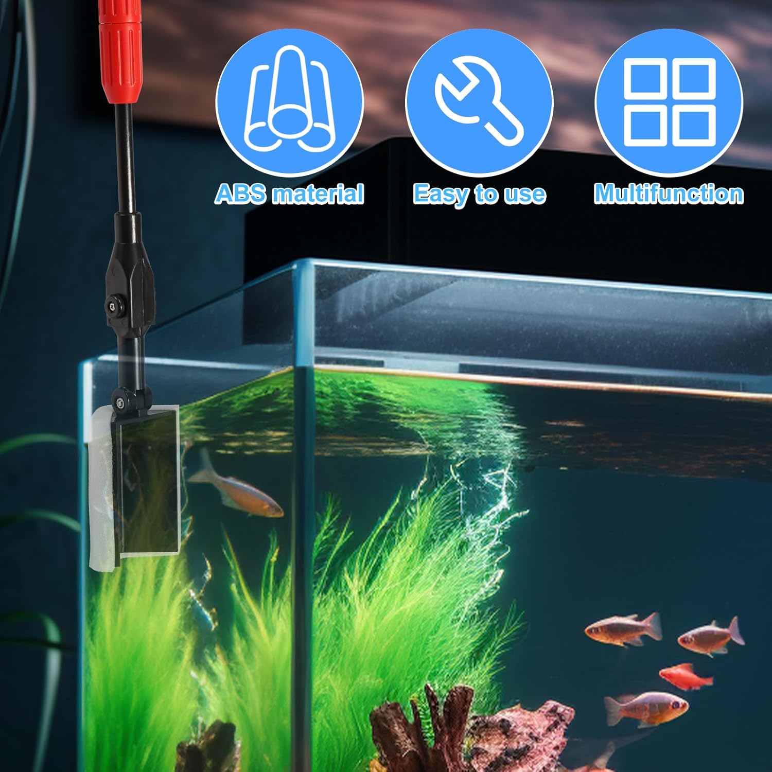 US 6 in 1 Aquarium Cleaning Tools Complete Aquarium Cleaning Kit with Scraper Gravel Rake Pipe Brush Practical Fish Tank Cleaning Kit with 3.3Ft Adjustable Handle for Glass Tank