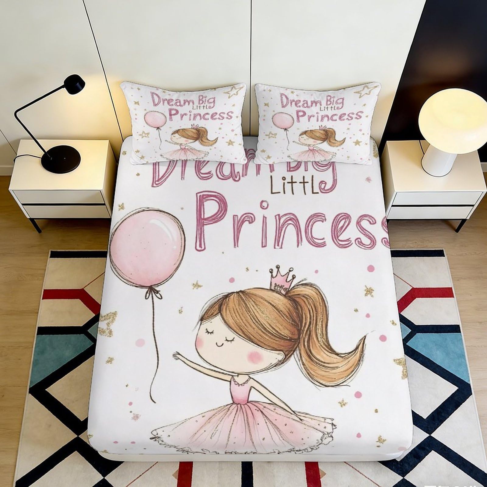 Pnayamiorkfel Girls Style-4 3D Printed Princess Ballet Fitted Sheet Microfiber Pink Cartoon Bed Cover For Bedroom Guest Room Decor Easy Care 90X200x25cm