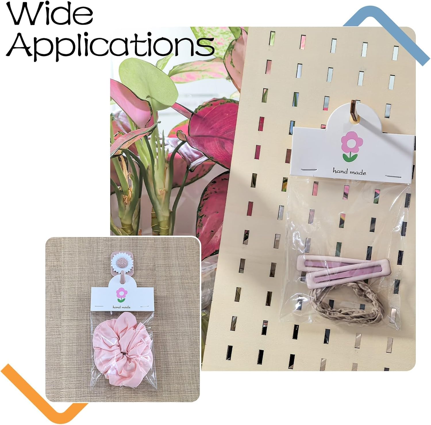 100 pcs Flower Foldable Header Cards Theme Paper Clear Rectangle Jewelry Display Pouch Bags with Hanging Hole for DIY Jewelry Necklace Keychain Bracelet Packaging Decor