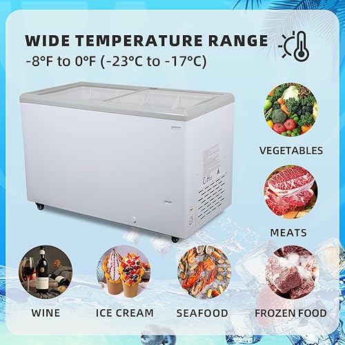 Miniatura 3 de Congelador comercial de 12.4 pies cúbicos con luz LED, rango de temperatura de -8 °F y 0 °F, congelador de pantalla superior de vidrio con 6 cestas