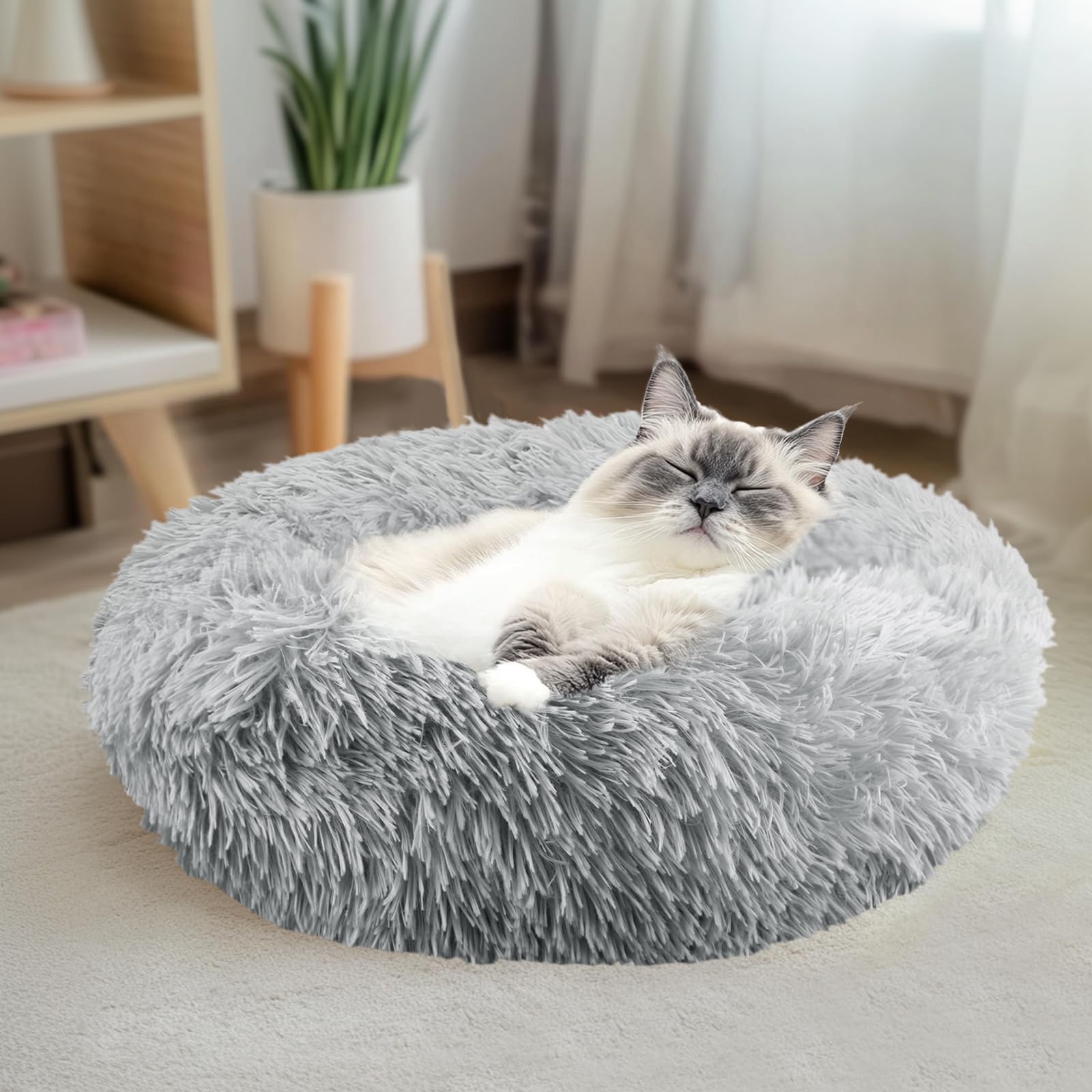 NAKIHOUSE Dog Bed Cat Bed, Round Plush Pet Bed, Soft - Image 2