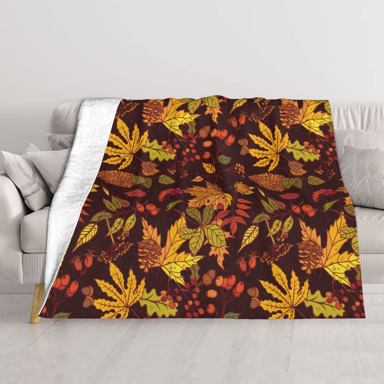 Couverture double couche motifs feuilles d'automne et baies haut de gamme