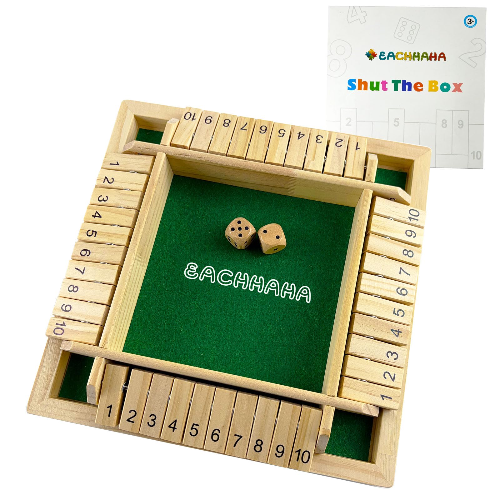 Shut The Box 4 Player Wooden Table Game - Dice and Travel STEM Learning Traditional Family Game for Kids