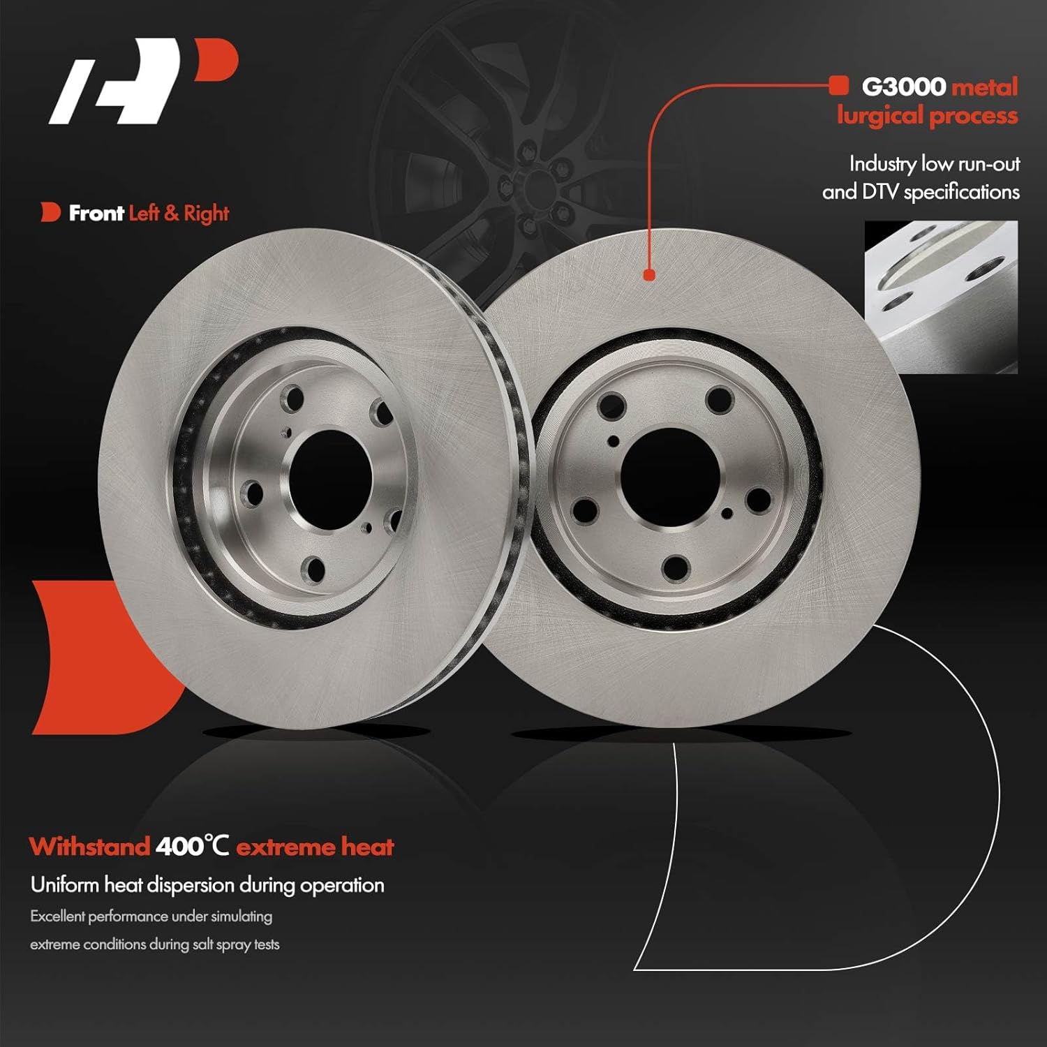 A-Premium 11.65 inch (296mm) Front Vented Disc Brake Rotors Compatible with Select Lexus Models - IS250 2009-2015, GS300 2006, 2-PC Set