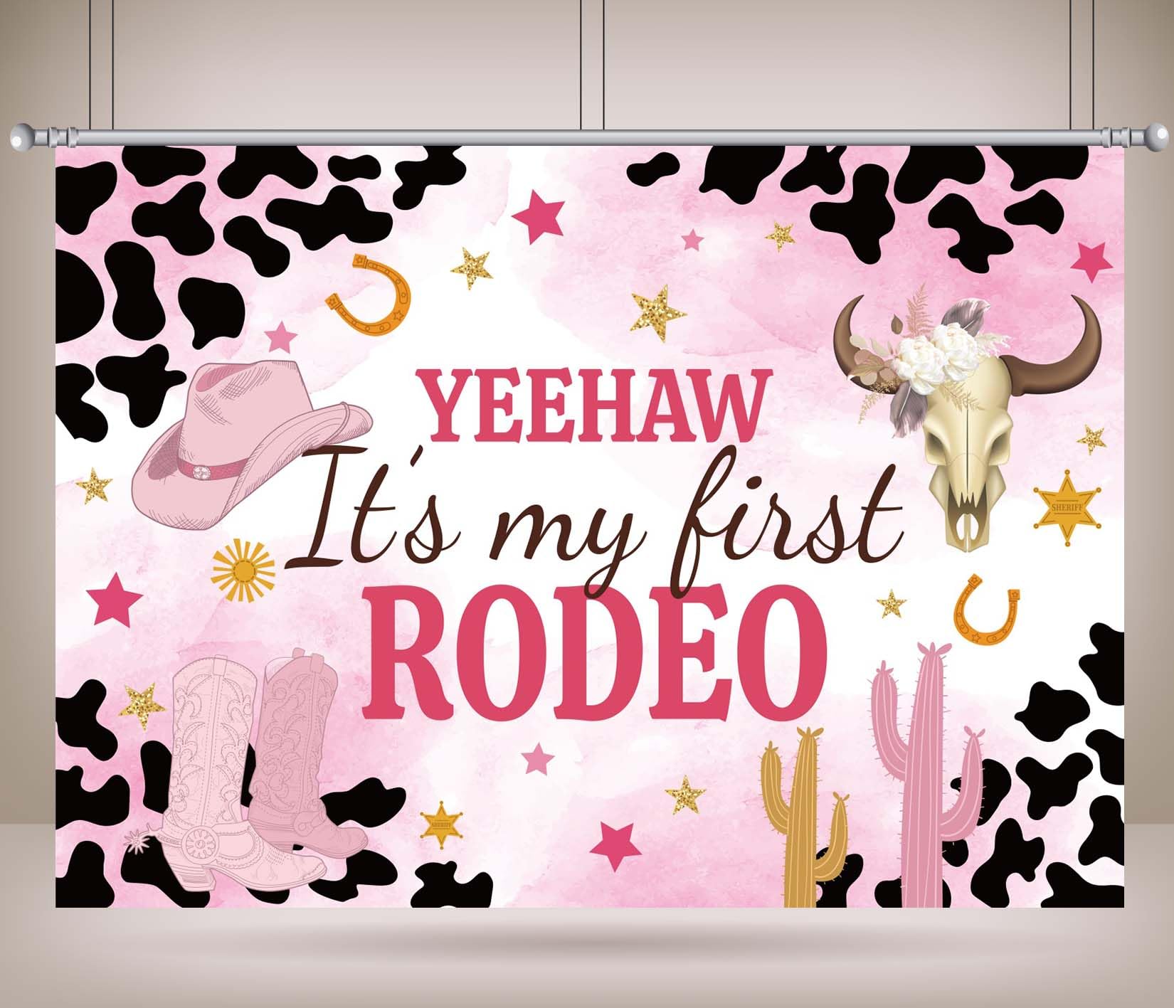 3.5x3m Sfondo cowgirl occidentale Il mio primo sfondo per feste da rodeo Tema cowgirl Decorazione per la prima festa di compleanno Banner per feste western country rosa per ragazze
