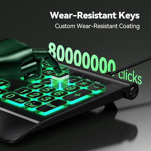 Miniatura 7 de TECKNET Teclado retroiluminado de impresión grande, teclado de computadora USB-A con cable con reposamuñecas, retroiluminación de 7 colores, teclas