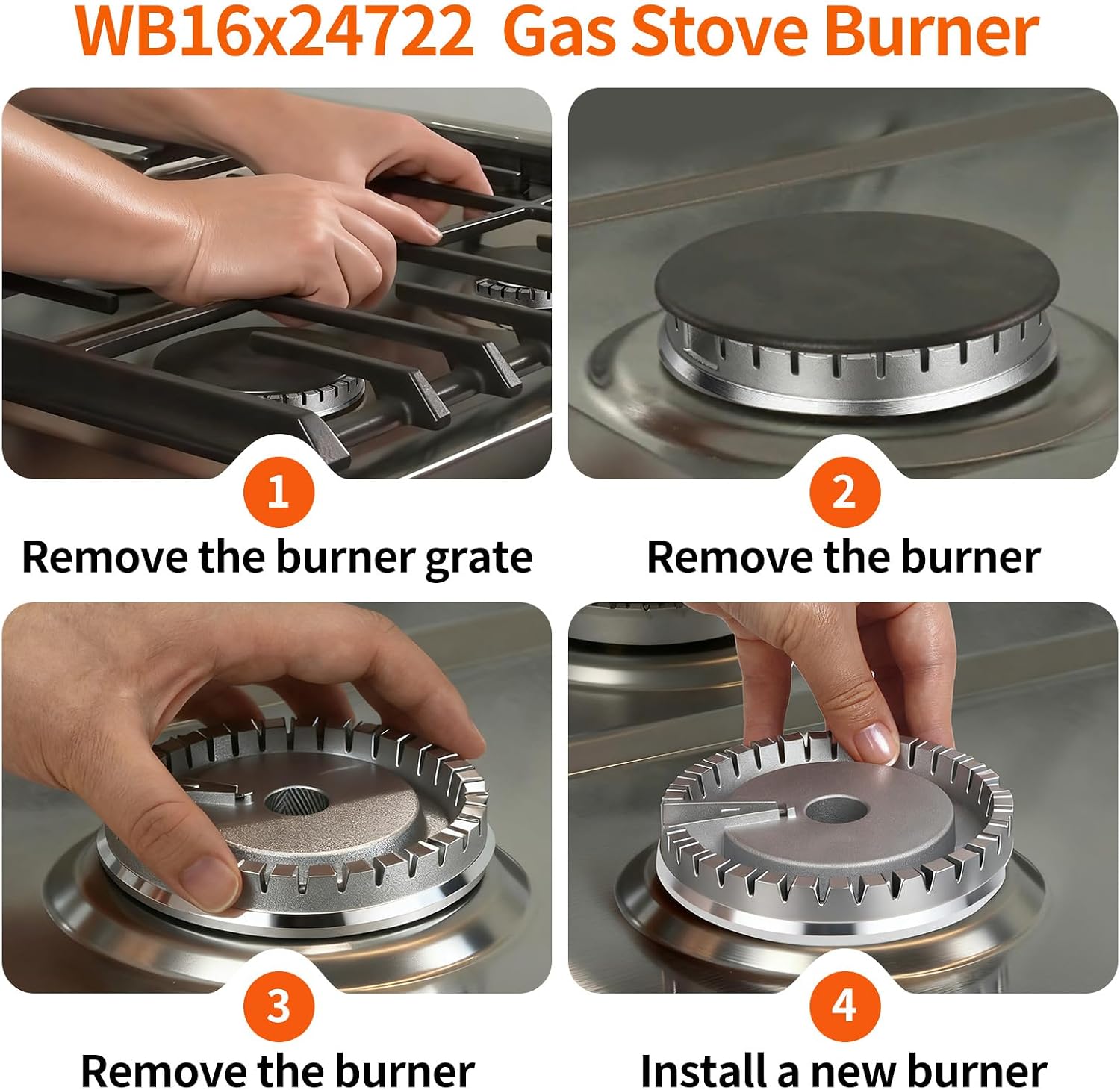 WB16X24722 Oven Gas Range Extra Large Surface Burner Base Compatible with GE Haier JGBS66DEK4WW JGBS66DEK3BB JGP3030Sl1SS, WB16X24722 Surface Range Burner Base Replace 4454597 PS11726674 AP5986249
