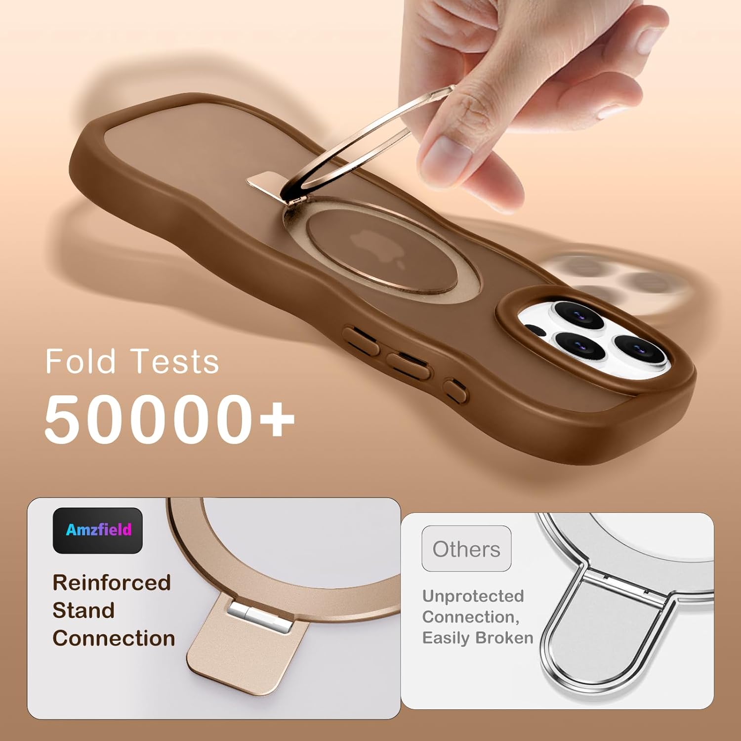 for iPhone 14 Pro Case, Compatible with Magsafe with Invisible Magnetic Ring Stand Wavy Frame Cute Translucent Matte Hard Back Silicone Bumper Shockproof Phone Case Women Girls, Brown - Image 5