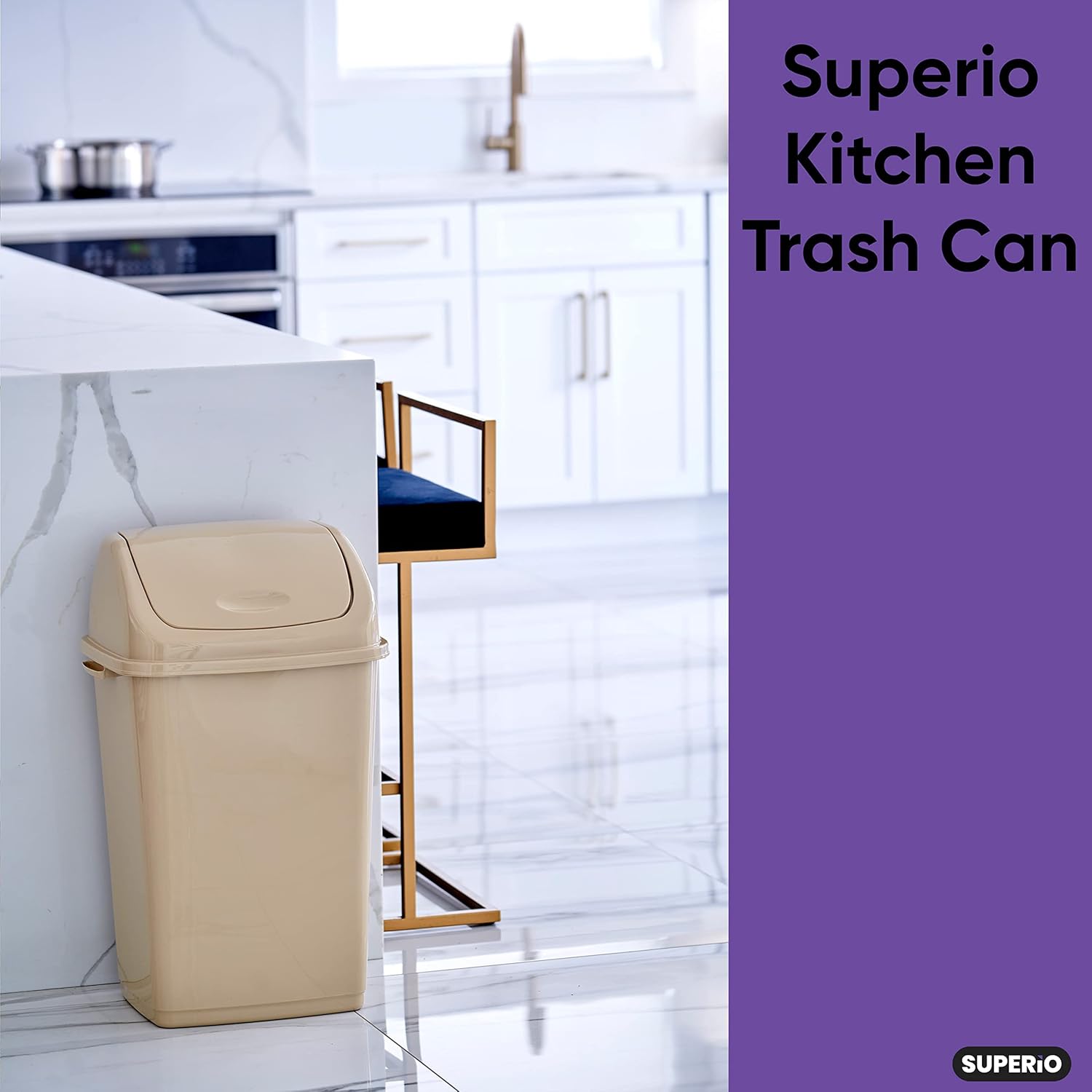 Superio Swing Top Trash Can, Waste Bin for Home, Kitchen, Office, Bedroom, Bathroom, Ideal for Large or Small Spaces - Beige (3 Pack- 4.5 Gal, 9 Gal, 13 Gal)