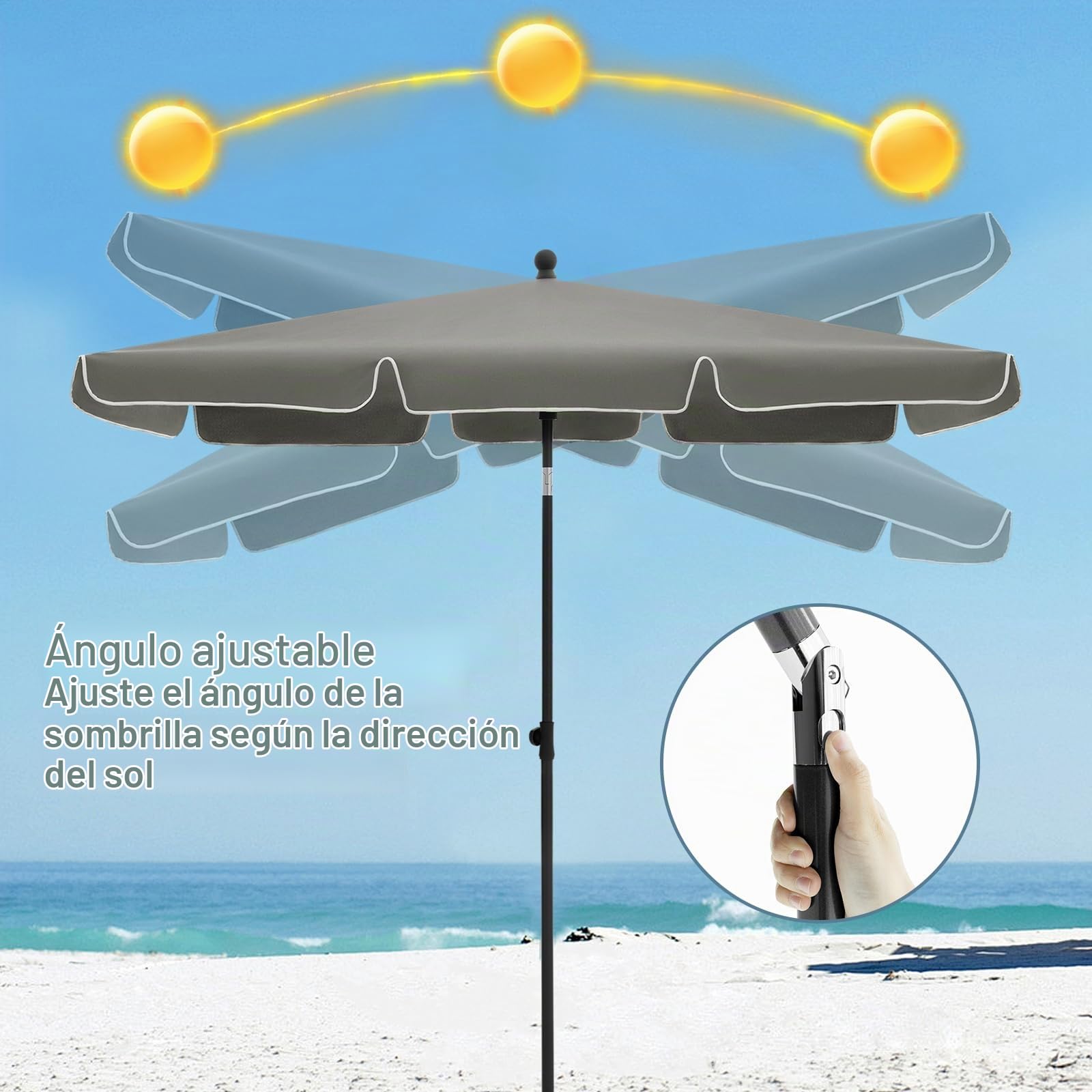 WOLTU Sombrilla Jardín, Parasol Terraza Inclinable, Sombrillas Terraza 2x1,2 m, Sombrilla Playa Jardin Piscina Balcon, Parasol Grande para Exterior, Tela 160 g/m², Proteccion Contra UV, Gris oscuro