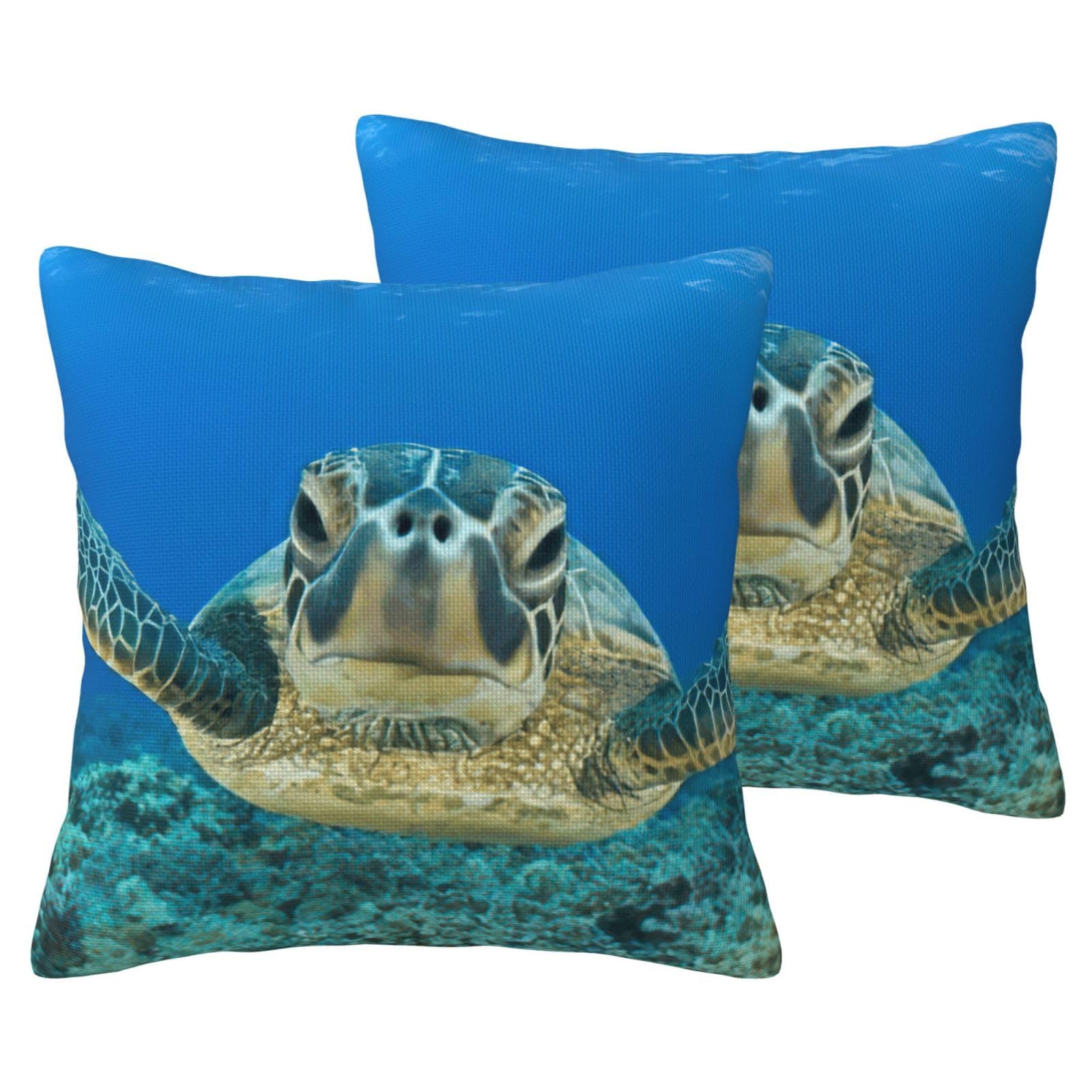 Housses de coussin imitation lin motif tortue marine pour décoration de lit et canapé