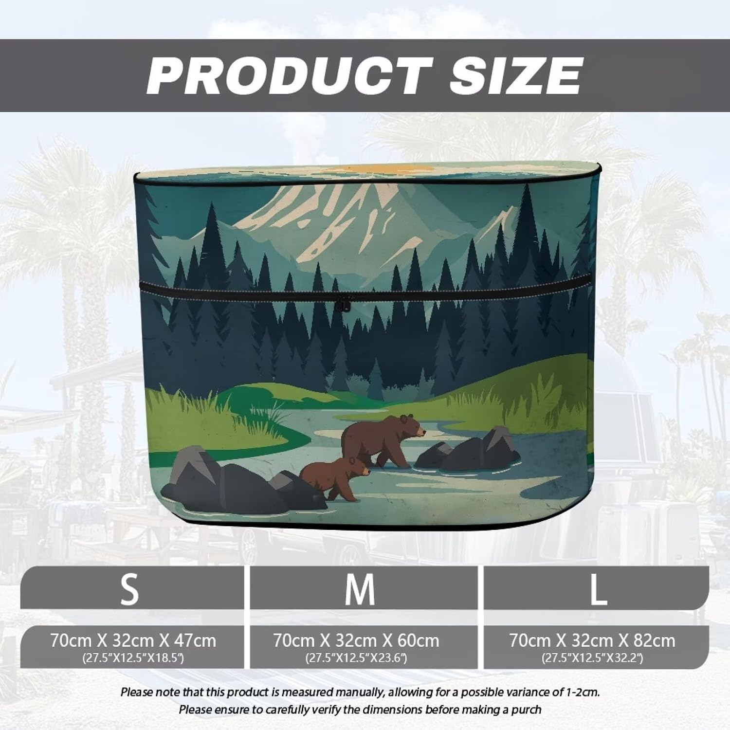 Horeset Camper RV Propane Tank Cover Heavy Duty Travel Trailer Propane Tank Cover Waterproof Mountain Brown Bear Zipper Closure Portable Outside RV Decor Exterior Accessories Fits Double 40 LB