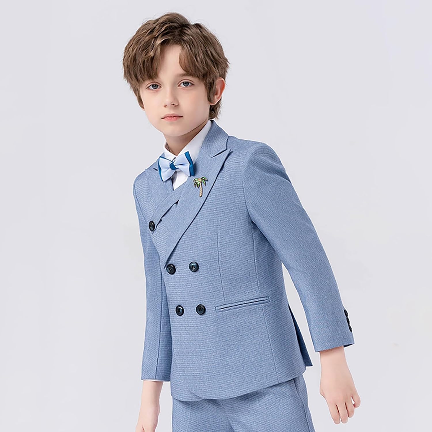 Baby Boys Gentleman Suit Set Formal Blazer+Bowtie Shirt + Waistcoat + Pants Leisurewear Wedding 5PCS Outfit USG05