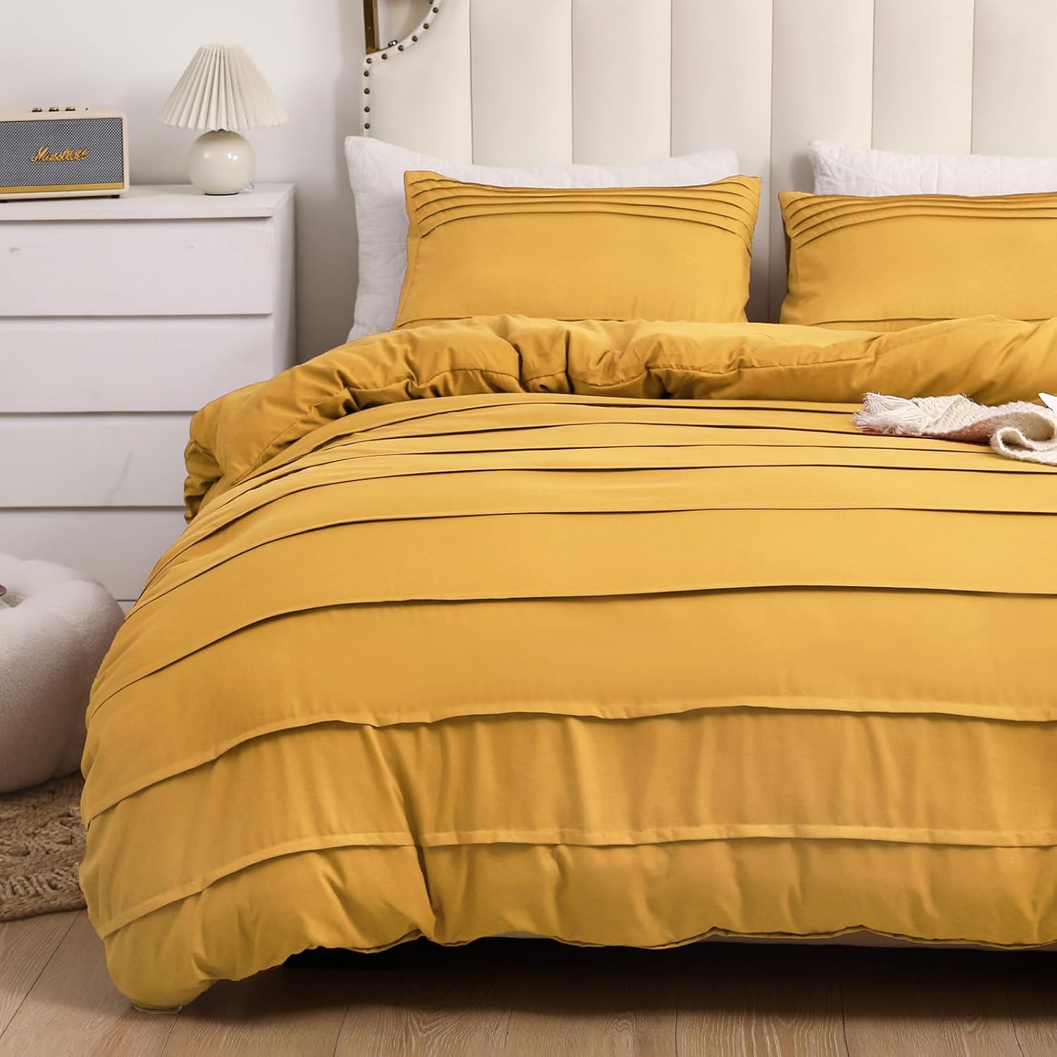 Argstar 3 Pieces California King Pleated Duvet Cover