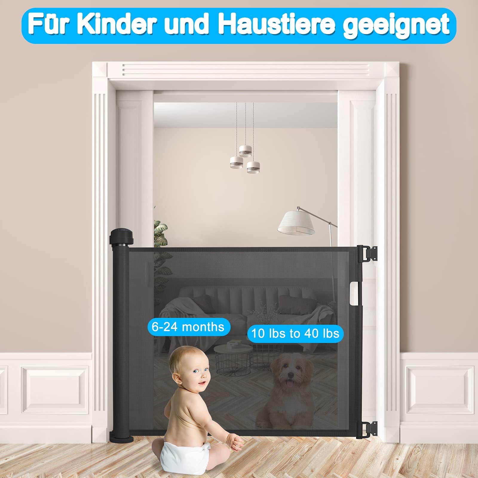 UISEBRT Griglia di protezione per porte estraibile, 0-150 cm, per bambini e animali da pelliccia, per interni ed esterni (nero, 300 cm)
