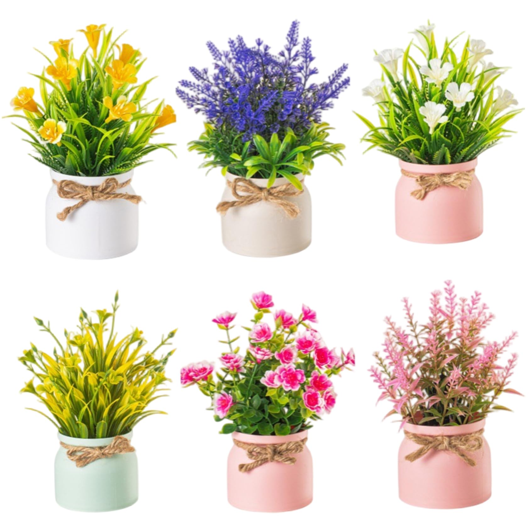 Fleurs artificielles en pot : lot de 6 fausses plantes