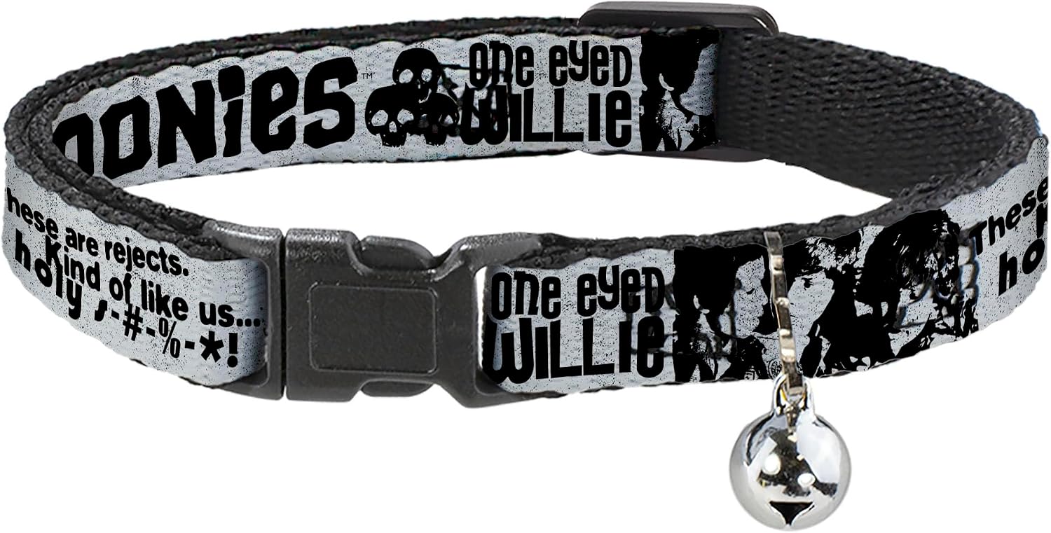 The Goonies Breakaway Cat Collar | The Goonies Quotes and Icons Collage Gray Black Durable Adjustable Bell ID Tag Ring