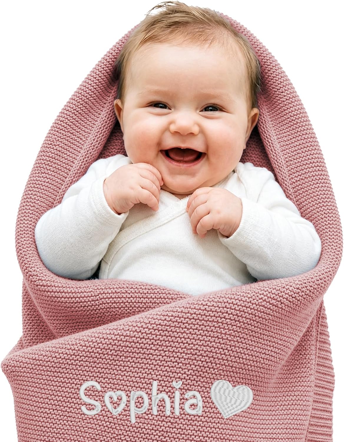 Personalized Baby Blanket with Embroidered Name and Pattern, Custom Knit Receiving Blankets for Girls Boys, 40 * 30 Inches, Baby Gifts on Birthday, Shower, Christmas, Brown, Cotton