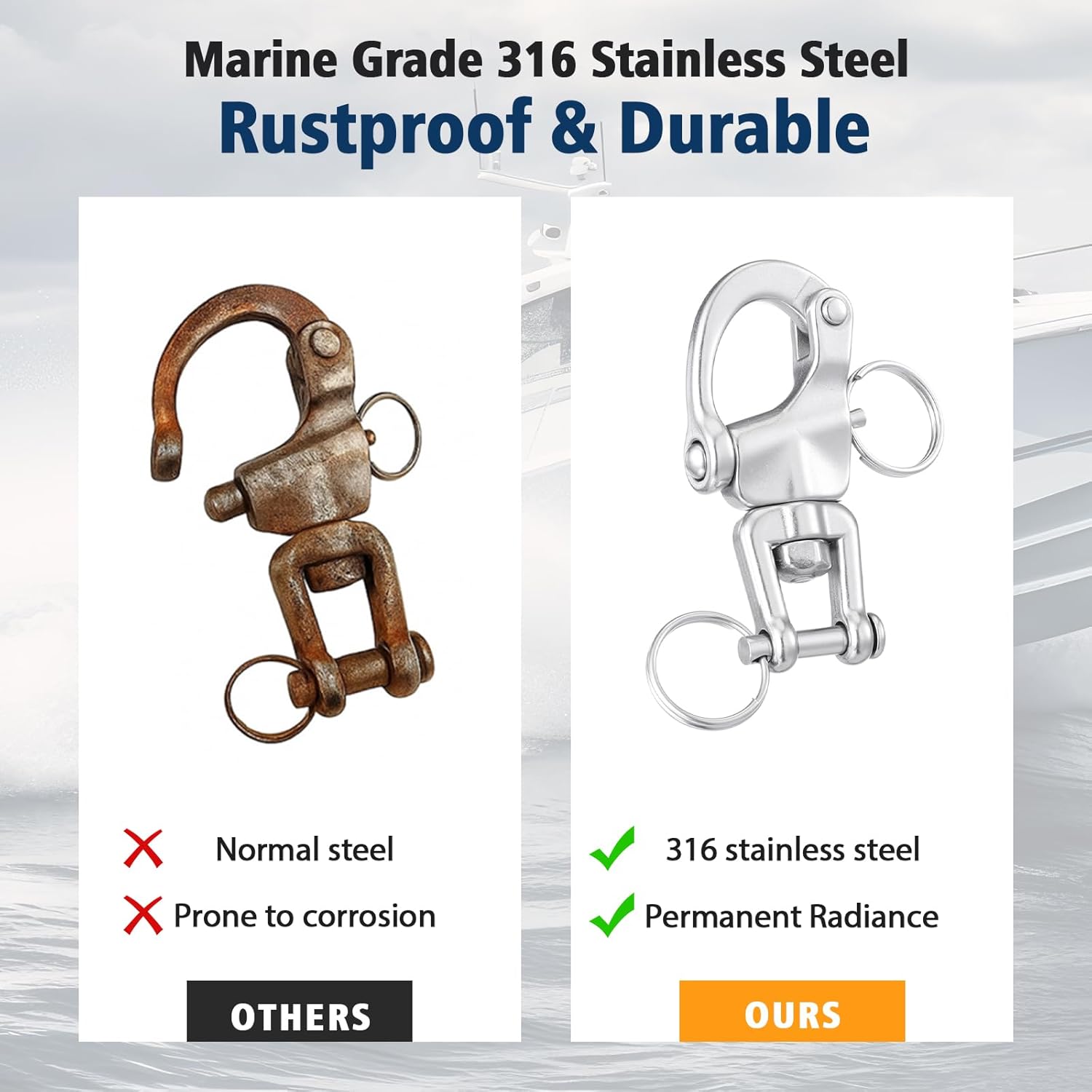 316 Stainless Steel Swivel Snap Shackle Clevis Quick Heavy Duty Release Spring Hook Marine Grade Sailing Halyard Shackle for Boat Rigging Industrial Lifting Climbing - Image 5