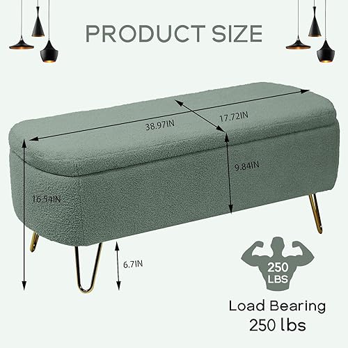 Banco otomano de almacenamiento moderno, banco de entrada de piel sintética vintage, banco de pie de cama con patas doradas, banco acolchado