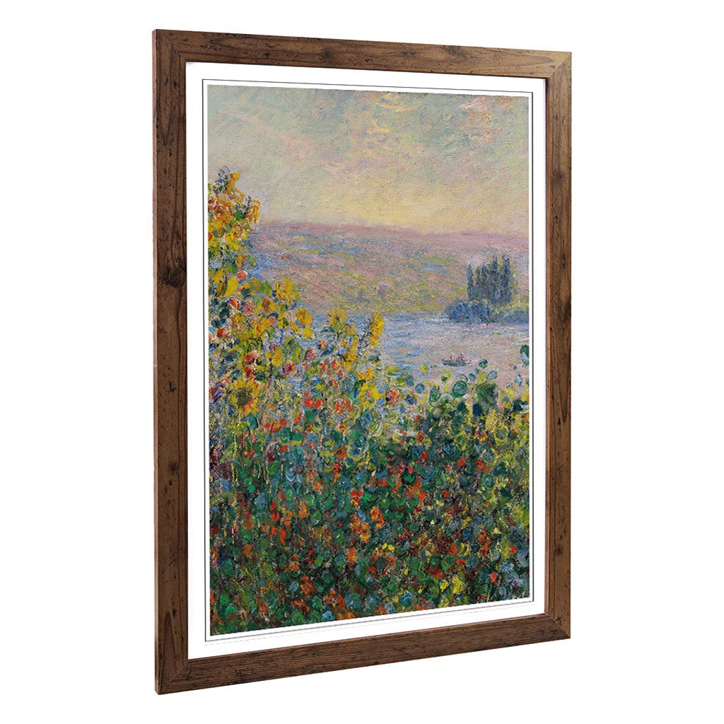 Big Box Art Framed Print of Claude Monet Flower Beds at Vetheuil Design | Wall Art Picture | Home Decor for Kitchen, Living Room, Bedroom, Hallway, Walnut, A2 / 24.5x18 Inch / 62x45cm