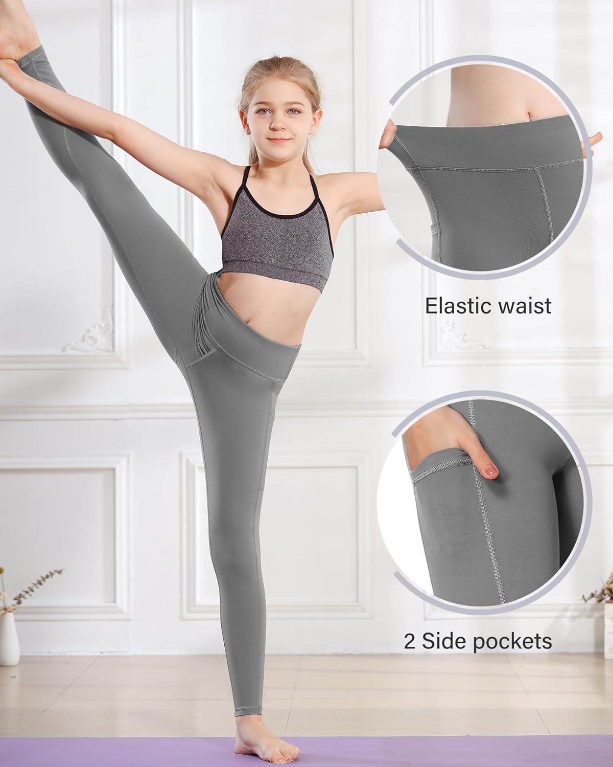 Stelle Girls' Athletic Leggings Kids Dance Running Yoga Pants Workout Active Dance Tights with Pockets - Image 4