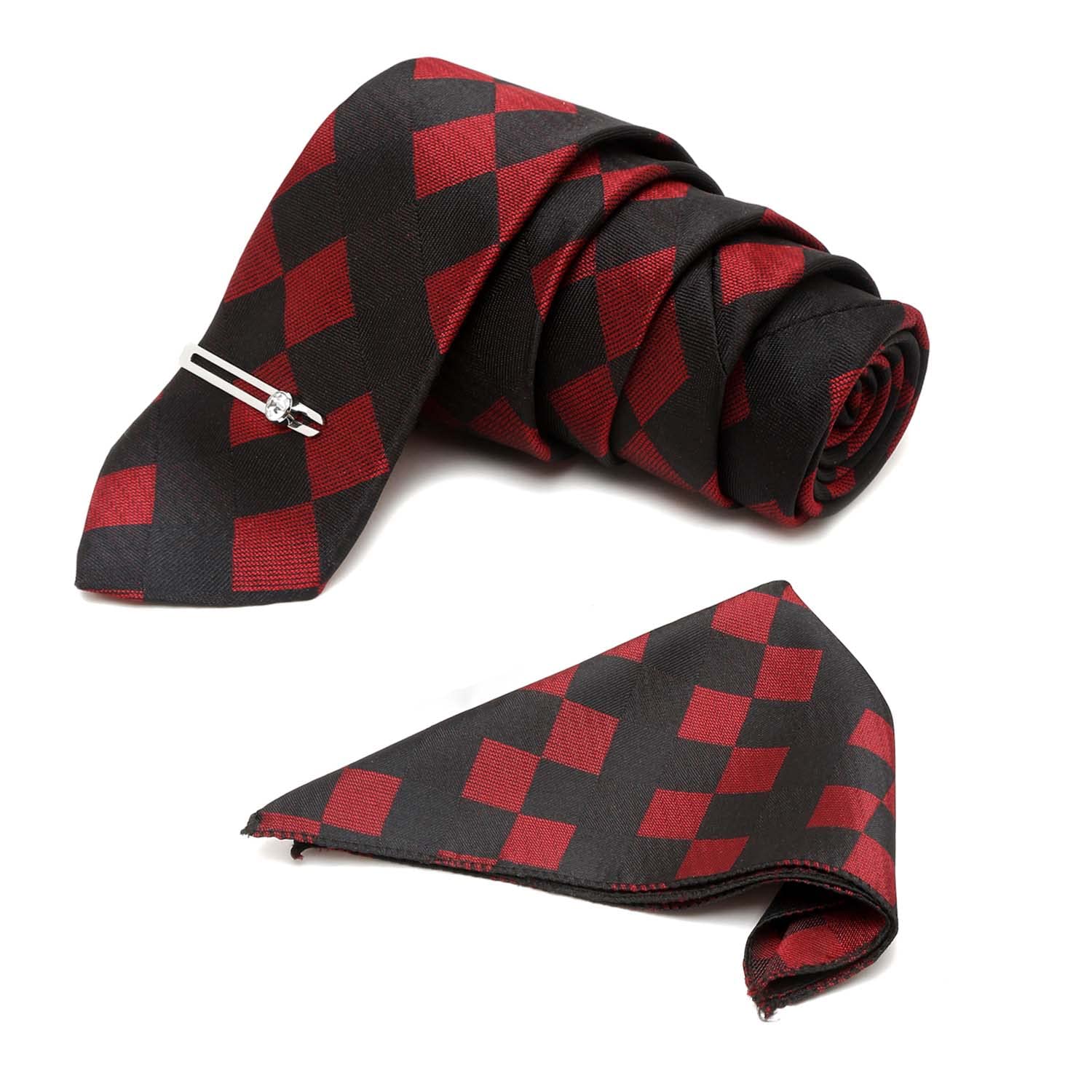 louis stitch Mens Black Italian Silk Necktie Set Incl Pocket Square Chrome Tiepin American Style Formal Tie Gift Set for Men (TECPBL-#)-picture-25
