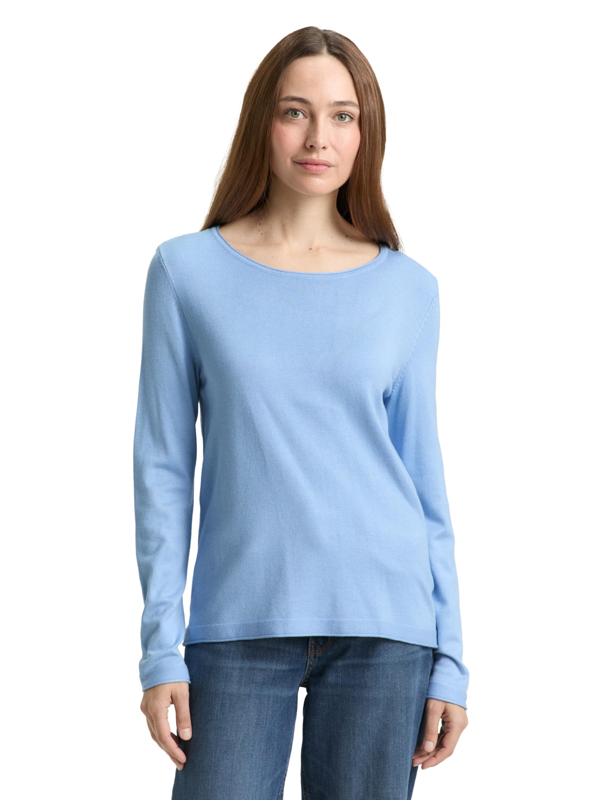 TOM TAILOR Damen Basic Strickpullover mit Rundhalsausschnitt