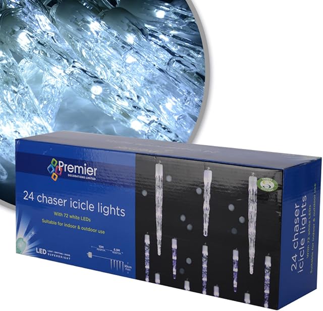 Premier Chasing Big Icicle Lights-White, 24, Multi Colour Led