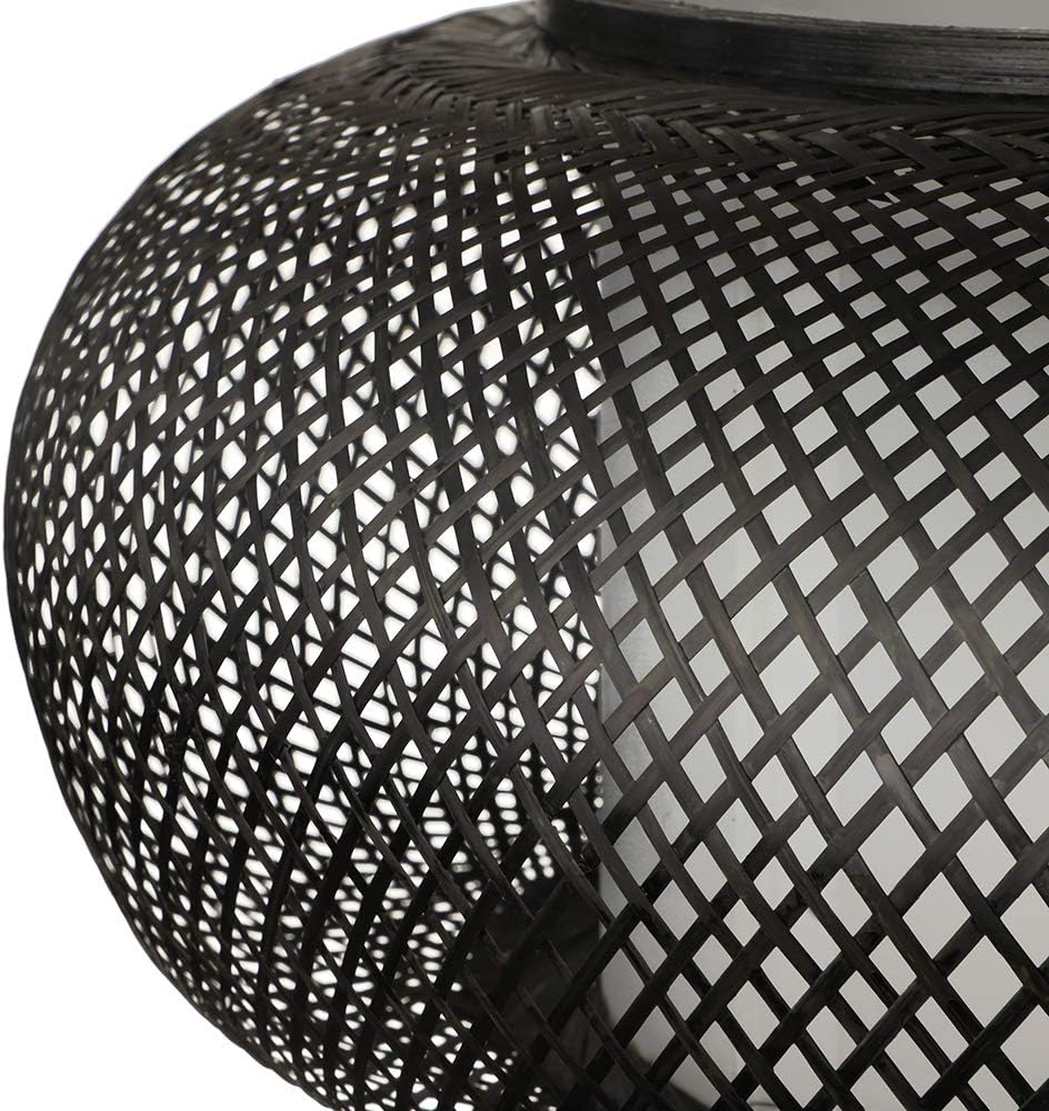 LITFAD Antique Lantern Pendant Lighting Rattan Single Light Weaving Natural Wooden Ceiling Hanging Light Beige Bamboo Ceiling Fixture with Adjustable Cord for Dining Room Living Room Restaurant - 16" - 