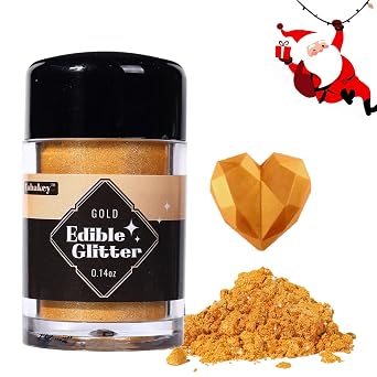 Gold Edible Glitter for Cocktails Drinks 4g Food Grade Glimmer Powder Luster Dust for Food Metallic Coloring Fondant Cake Decorating Baking Chocolate Cookies