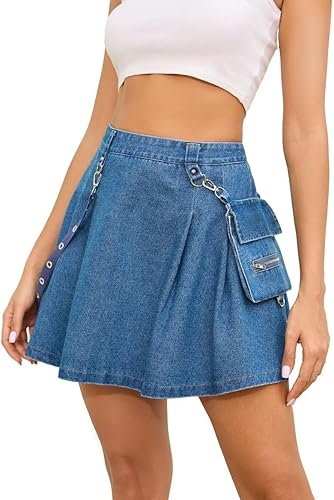 Miniatura 15 de Ruolai Minifalda plisada negra gótica con falda de tenis de cintura alta con cadena Negro