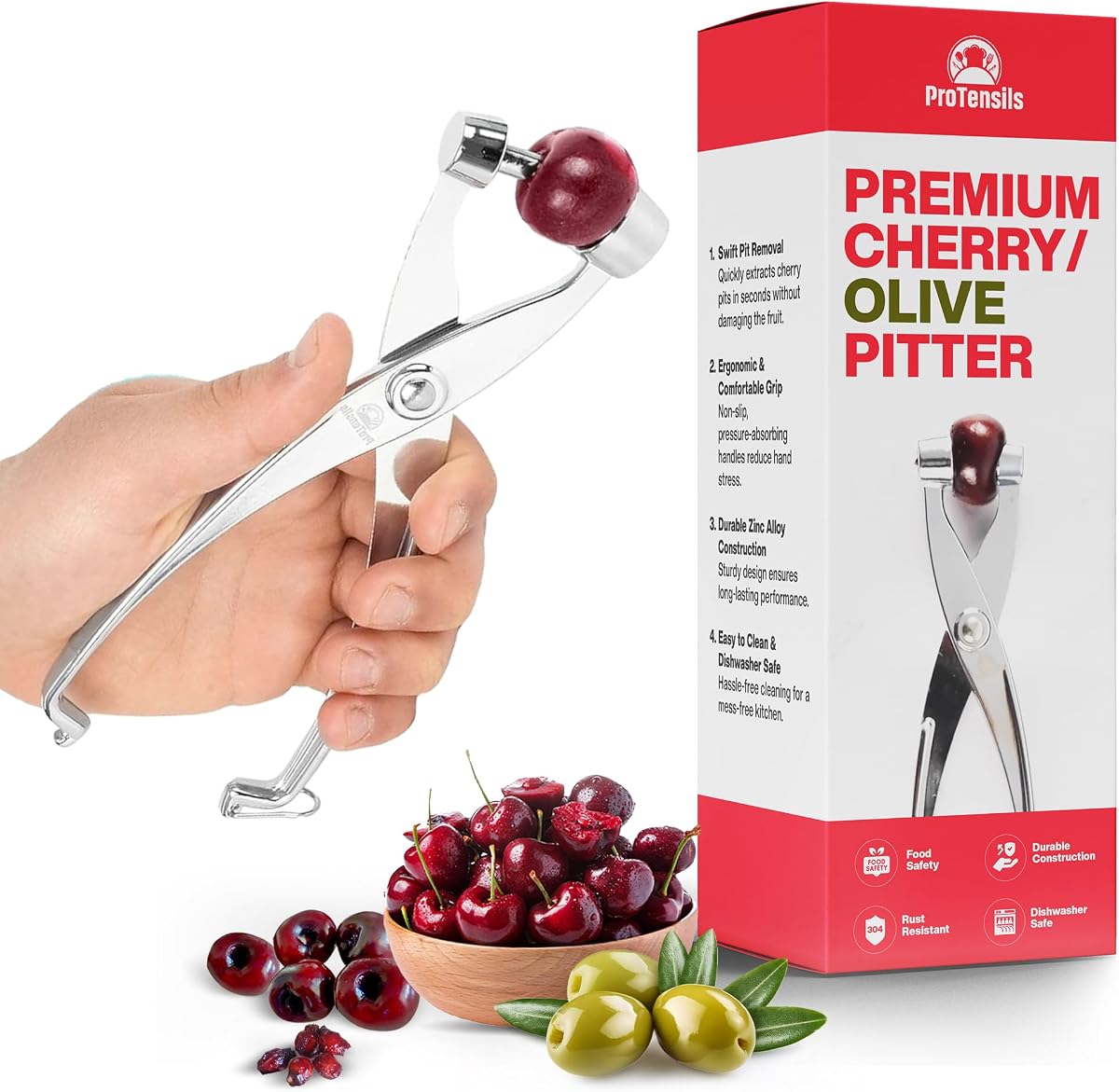 Herramienta para deshuesar cerezas con mecanismo de bloqueo | Recolector de cerezas | Removedor de semillas de cereza para hornear, accesorios de cocina para deshuesar aceitunas | Máquina deshuesadora de cerezas para preparar platos de cerezas frescas