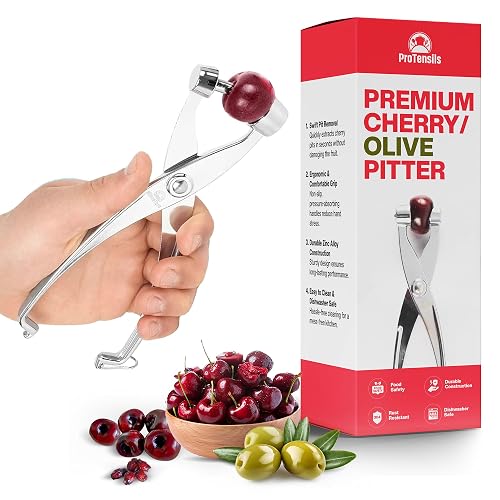 Cherry Pitter Tool Pit Remover with Locking Mechanism | Cherry Picker | Cherry Seed Remover for Baking, Olive Pitter Kitchen Accessories | Cherry Pitters Machine for Making Fresh Cherry Dishes - Silver
