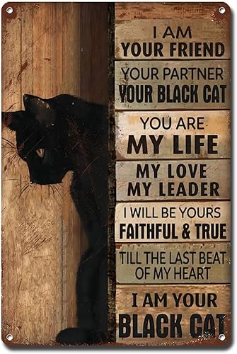 Lygond Letrero de metal con texto en inglés "I Am Your Friend", regalo para amantes de los gatos negros, impresiones artísticas vintage para pared,