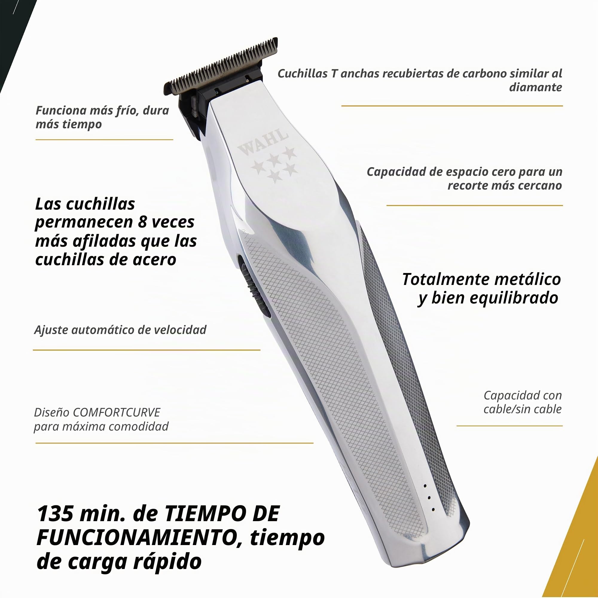 Wahl Professional Cortapelos de alta visibilidad, corte de precisión, control de velocidad adaptable, tiempo de funcionamiento de 135 minutos