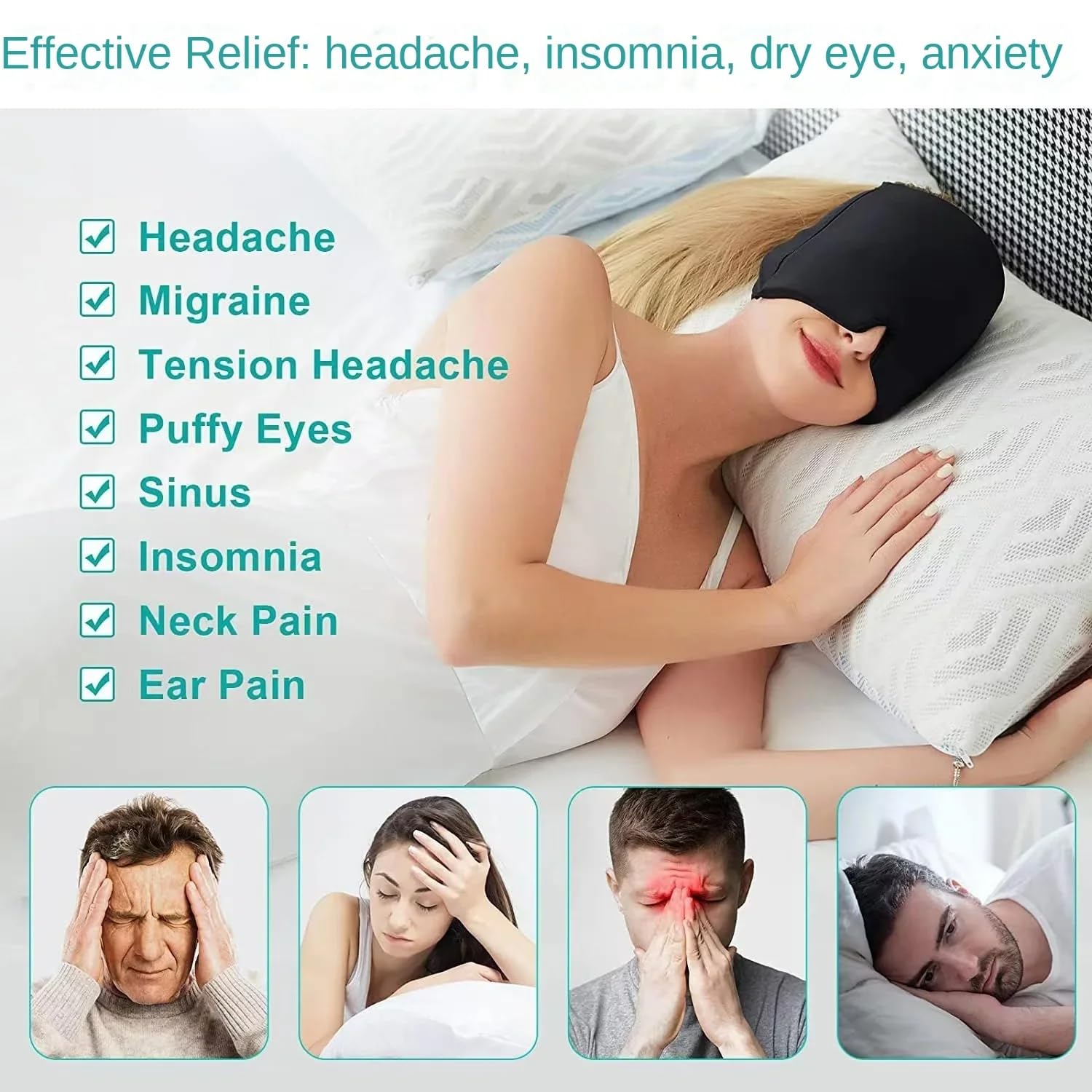 Migraine Relief Cap for Migraines, Headaches, Sinuses, Tension Relief Headache Relief Cap for Men & Women Hot and Cold Therapy Relaxing Thermax Migraine Cap, Migrane Relaxing Cap - Multicolor — Amazon image 2