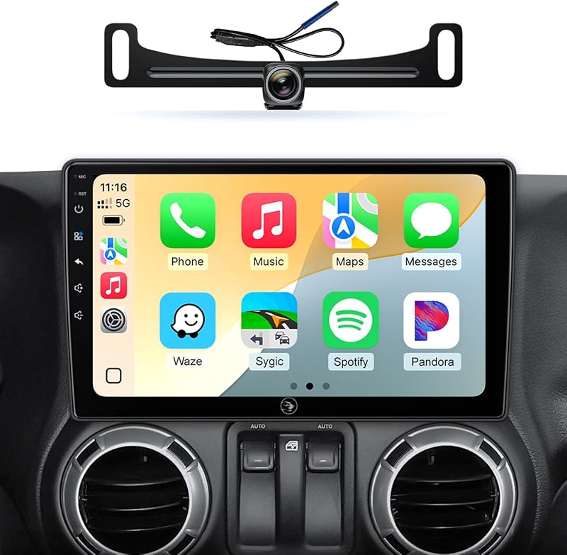 Radio de auto estéreo para Jeep Wrangler JK, CarPlay inalámbrico Android Auto | Pantalla táctil IPS HD de 10,2 pulgadas, sistema operativo Linux, Bluetooth FM AM SWC, plug-and-play, cámara trasera de 1080P